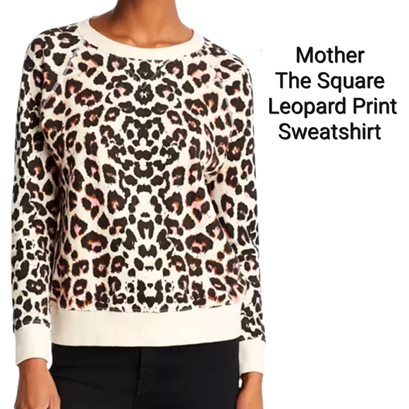 Mother The Square Leopard Print Sweatshirt Multicolored Cotton Crewneck Size S - Picture 1 of 17